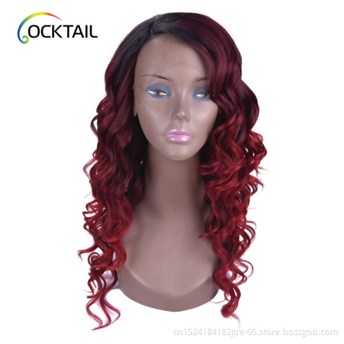 long side part shaggy wavy synthetic wig, 24 inches synthetic lace front wig red star wavy synthetic wig